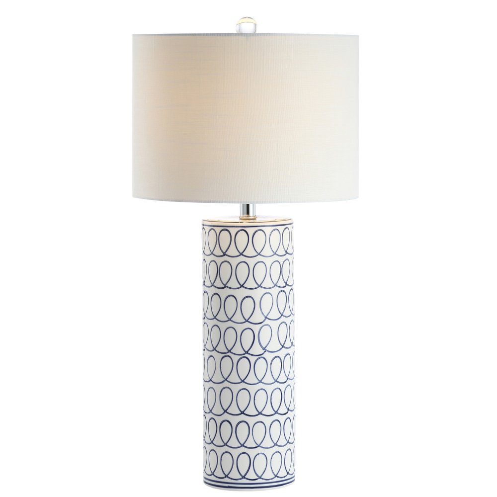 29" White Table Lamp With Drum Shade