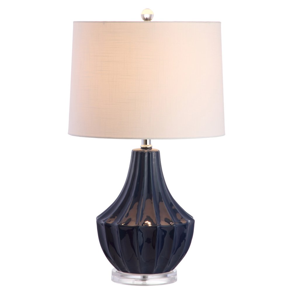 25" Navy Blue And Clear Novelty Table Lamp With Drum Shade