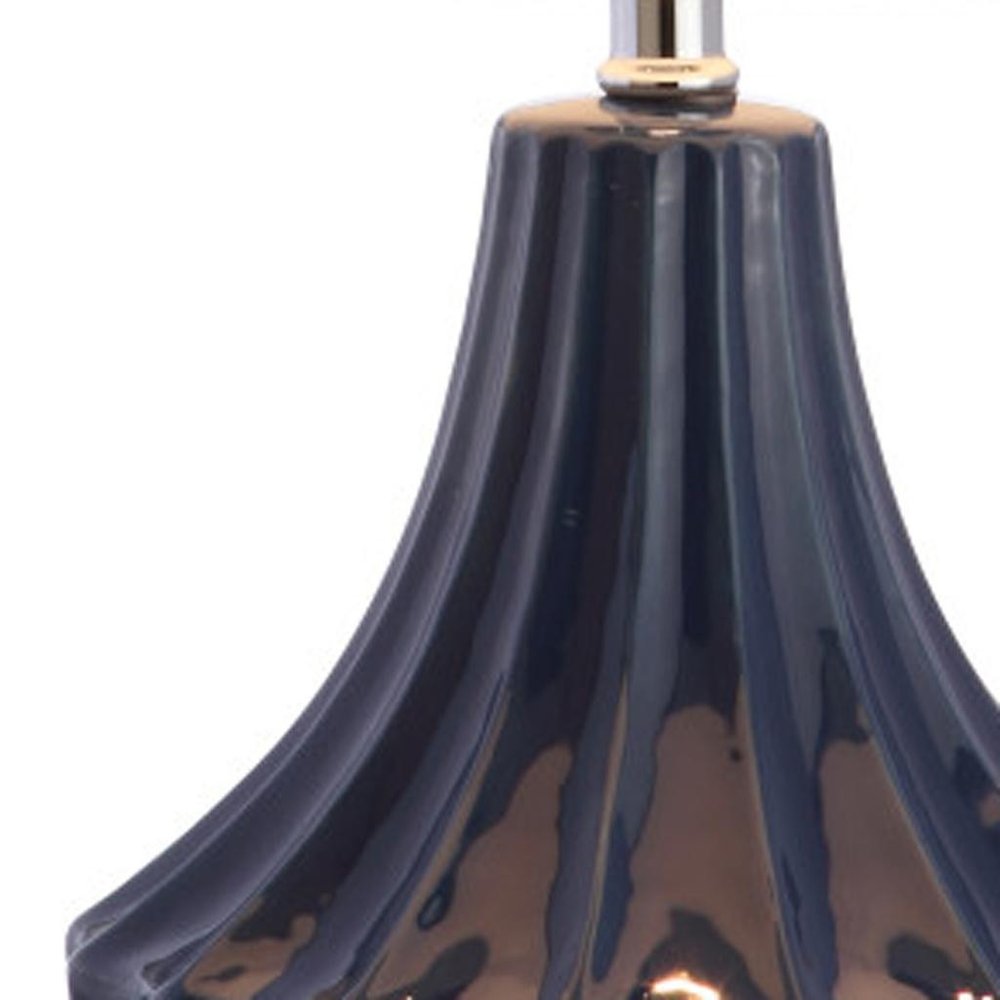 25" Navy Blue And Clear Novelty Table Lamp With Drum Shade