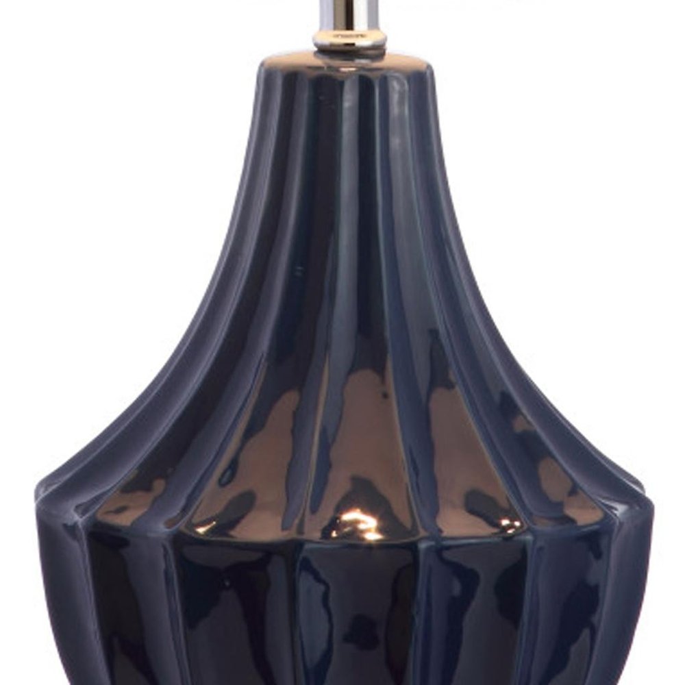 25" Navy Blue And Clear Novelty Table Lamp With Drum Shade