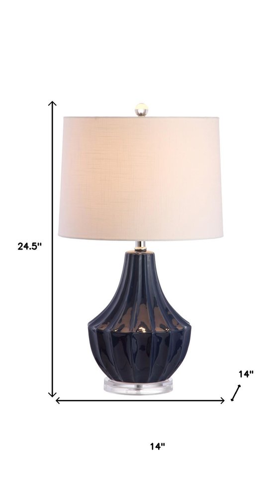 25" Navy Blue And Clear Novelty Table Lamp With Drum Shade
