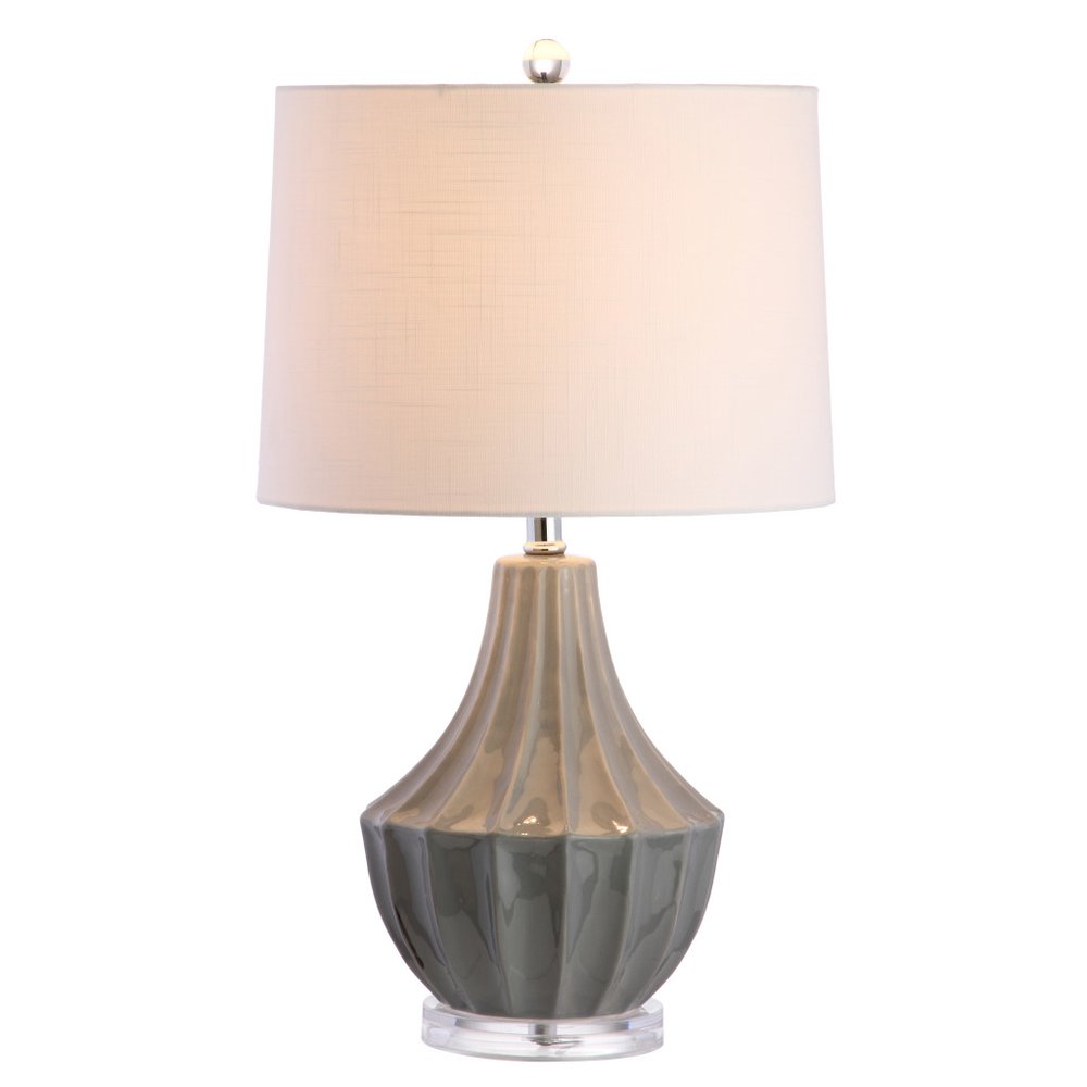 25" Gray And Clear Novelty Table Lamp With Drum Shade