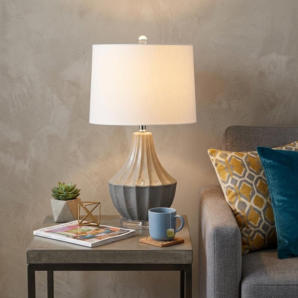 25" Gray And Clear Novelty Table Lamp With Drum Shade