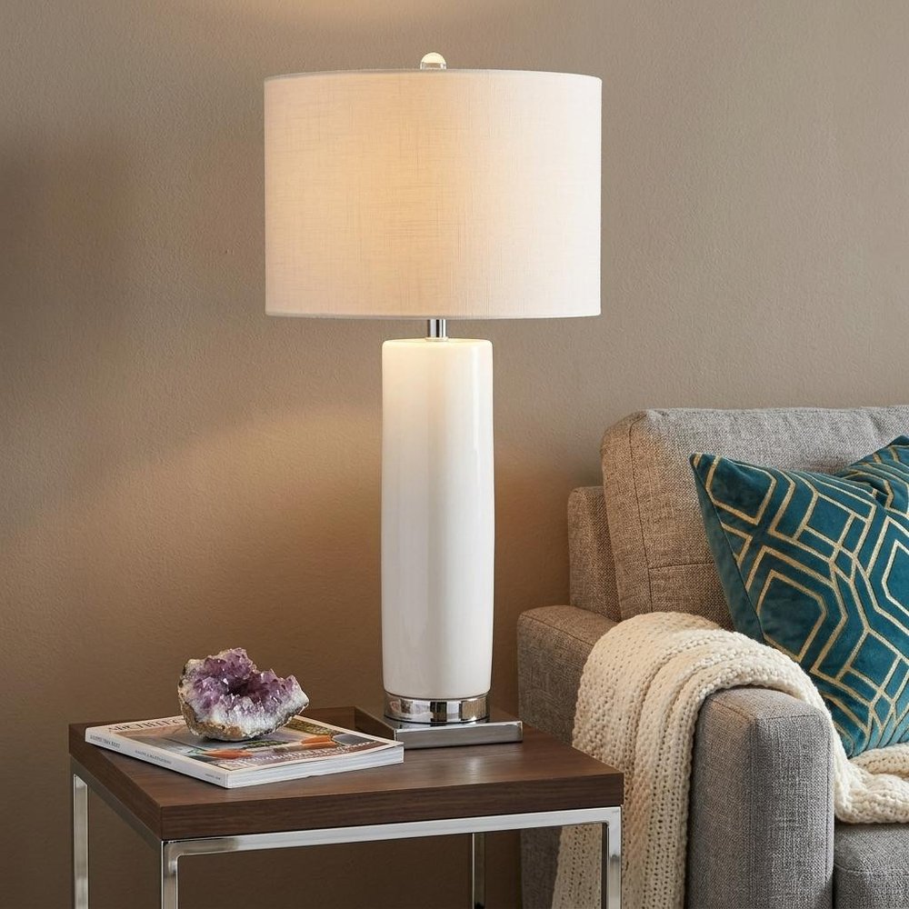 32" Silver Novelty Table Lamp With Drum Shade