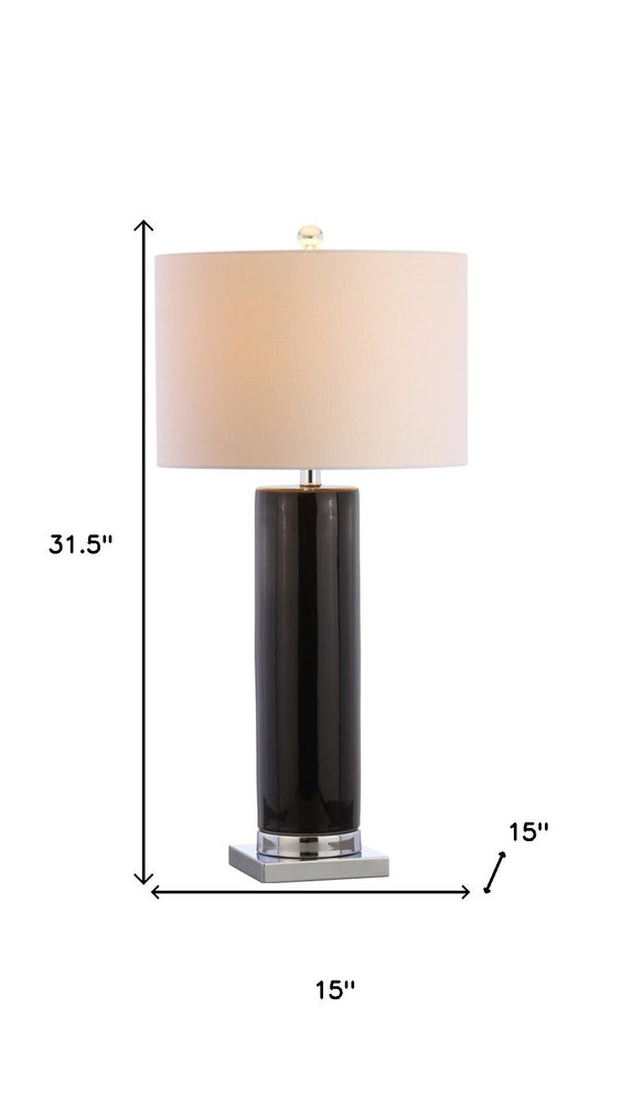 32" Silver Table Lamp With Drum Shade