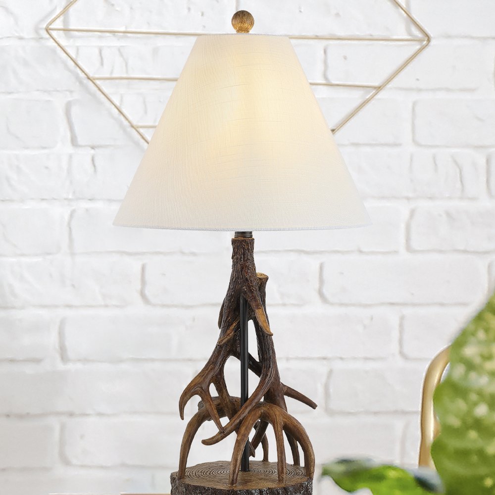 26" Dark Brown Antlers Table Lamp With Empire Shade