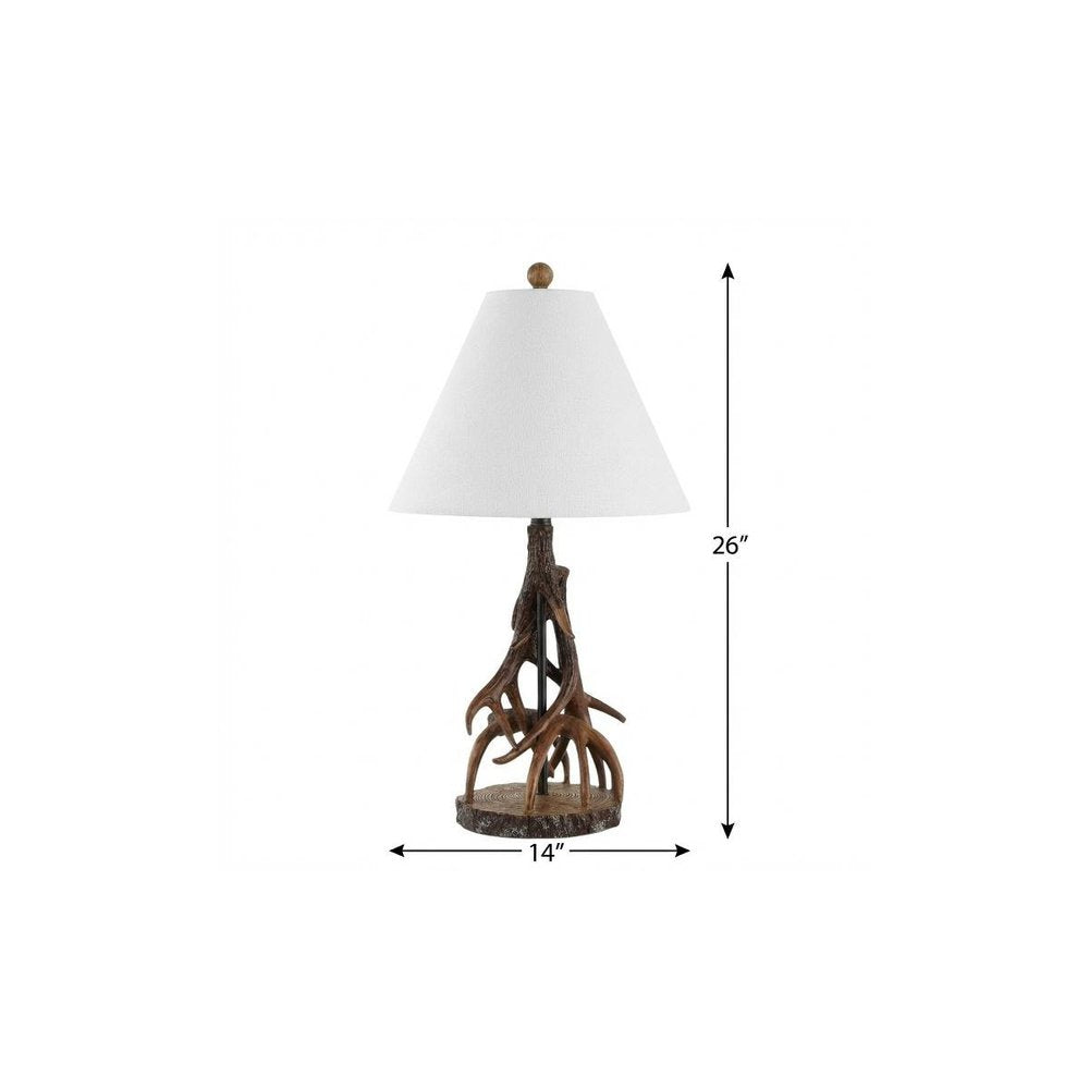 26" Dark Brown Antlers Table Lamp With Empire Shade