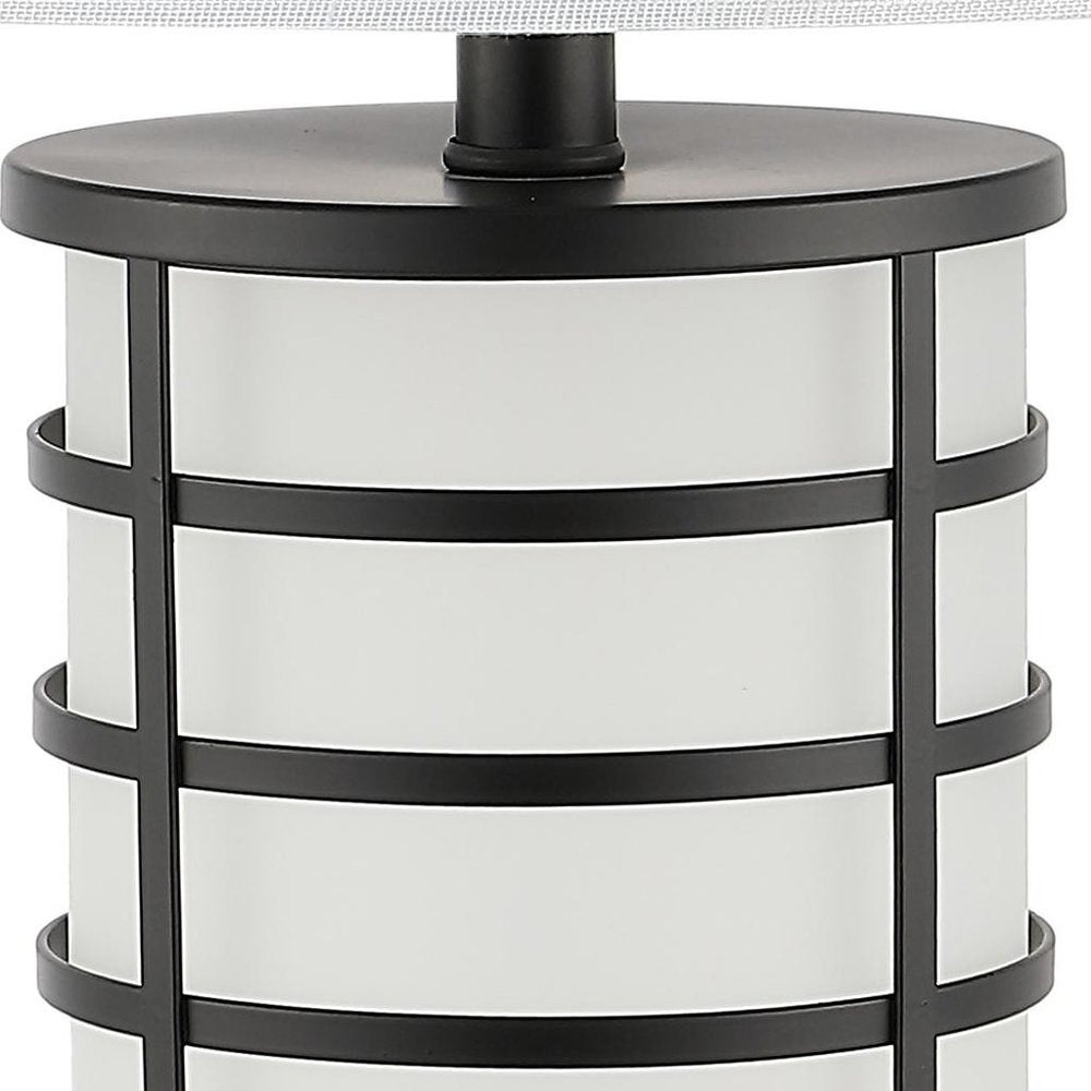 27" Black USB Table Lamp With Drum Shade