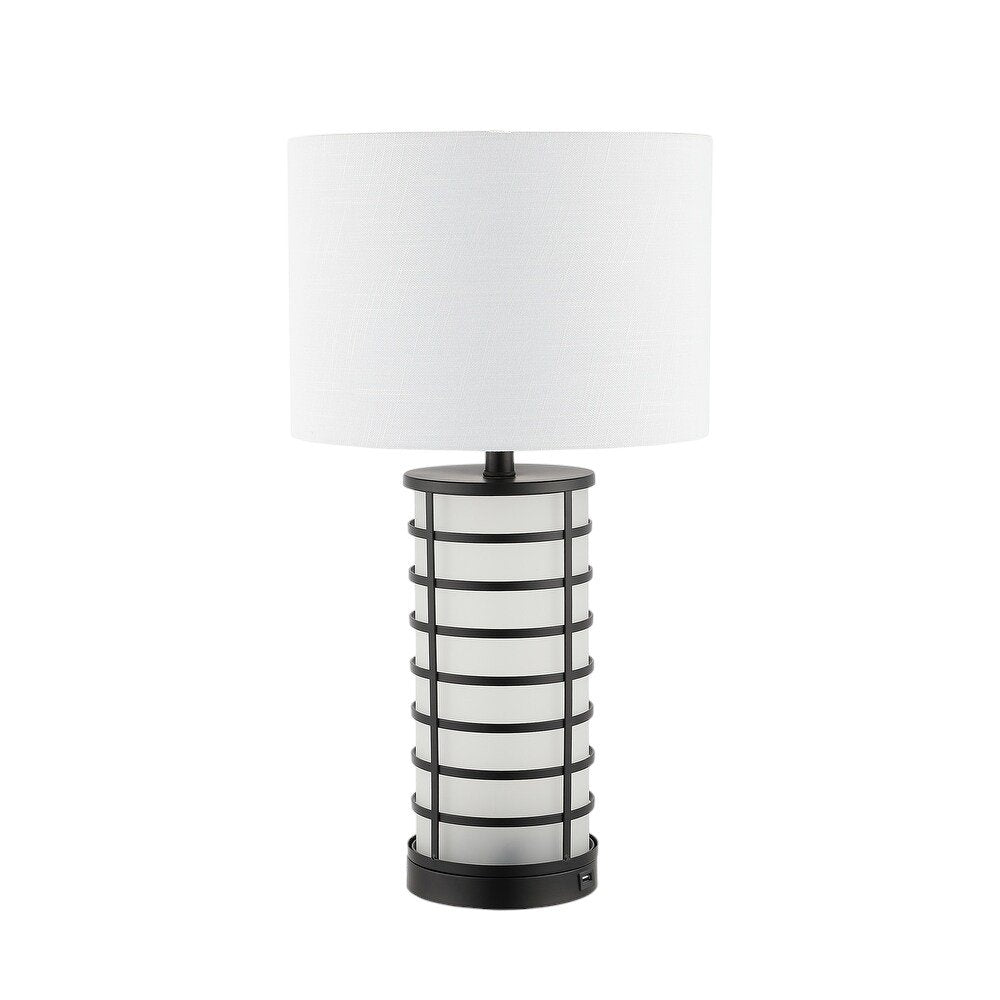 27" Black USB Table Lamp With Drum Shade