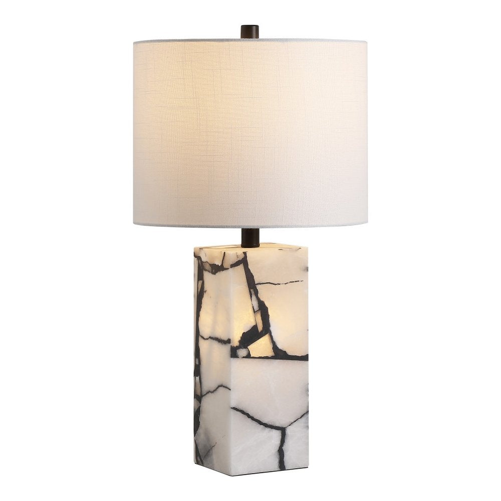 24" Black And White Table Lamp With Drum Shade