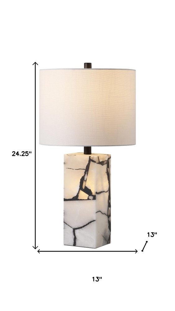 24" Black And White Table Lamp With Drum Shade