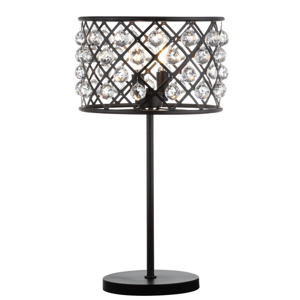 23" Antiqued Bronze Geometric Table Lamp With Drum Shade