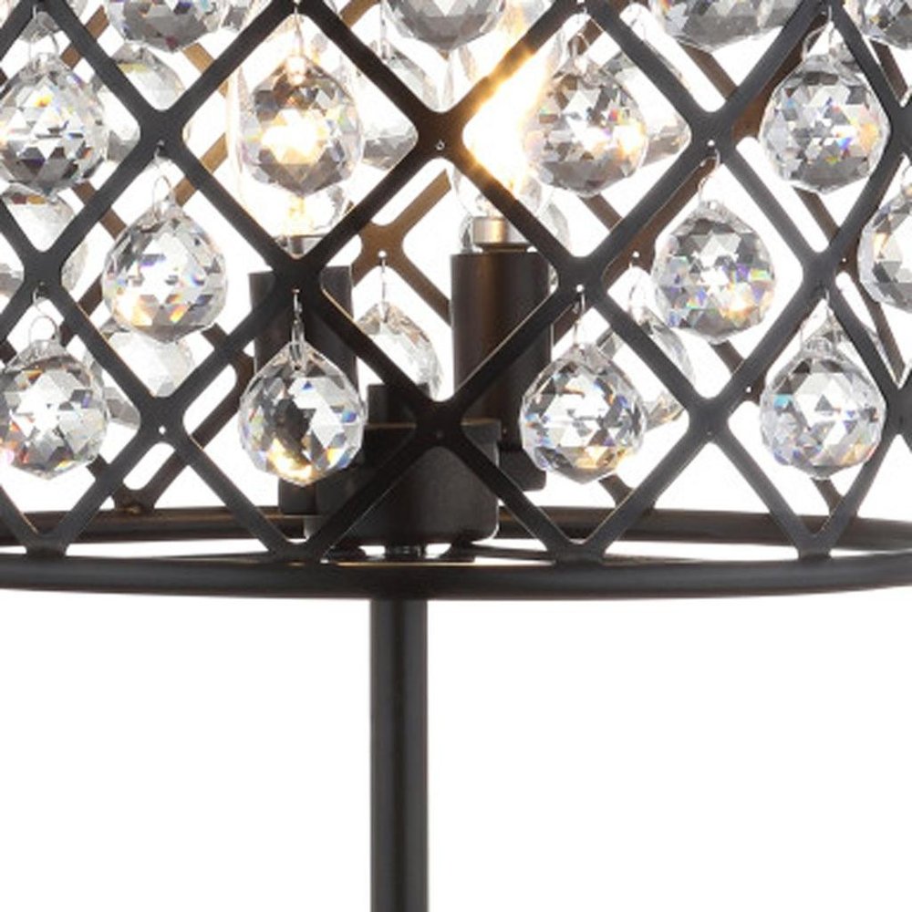 23" Antiqued Bronze Geometric Table Lamp With Drum Shade