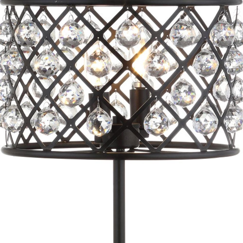 23" Antiqued Bronze Geometric Table Lamp With Drum Shade