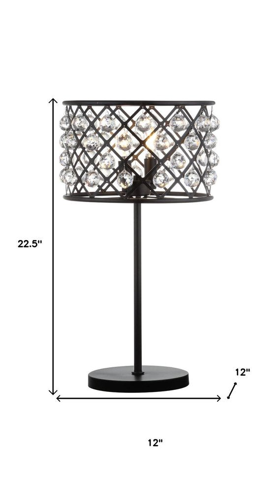 23" Antiqued Bronze Geometric Table Lamp With Drum Shade