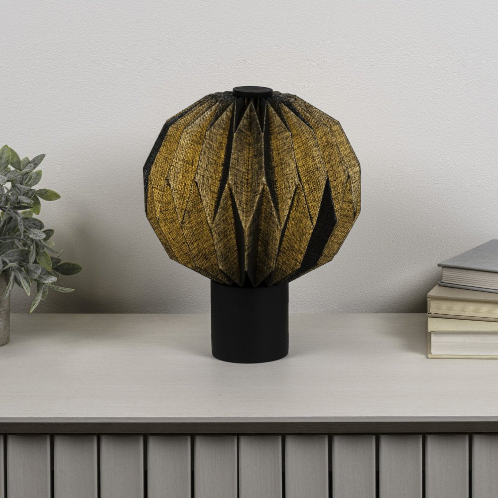 11" Black Geometric Table Lamp With Globe Shade