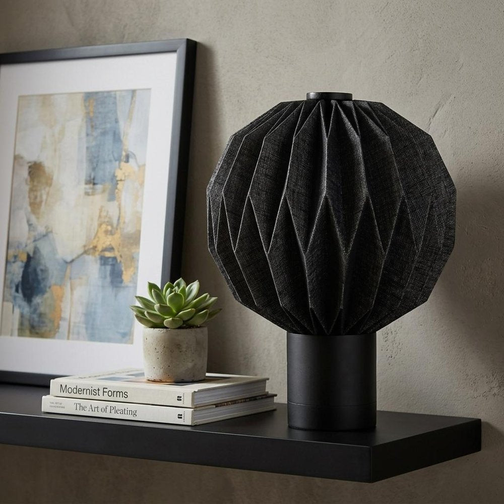 11" Black Geometric Table Lamp With Globe Shade
