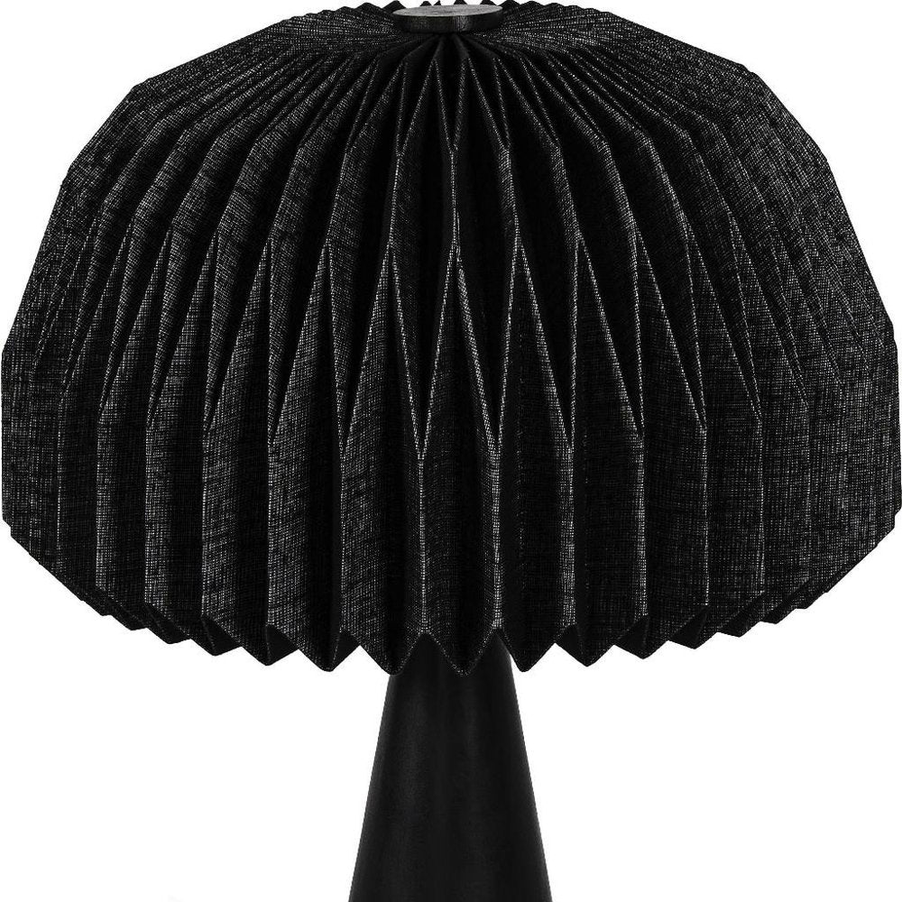 16" Black Ribbed Geometric Bedside Lamp With Dome Shade