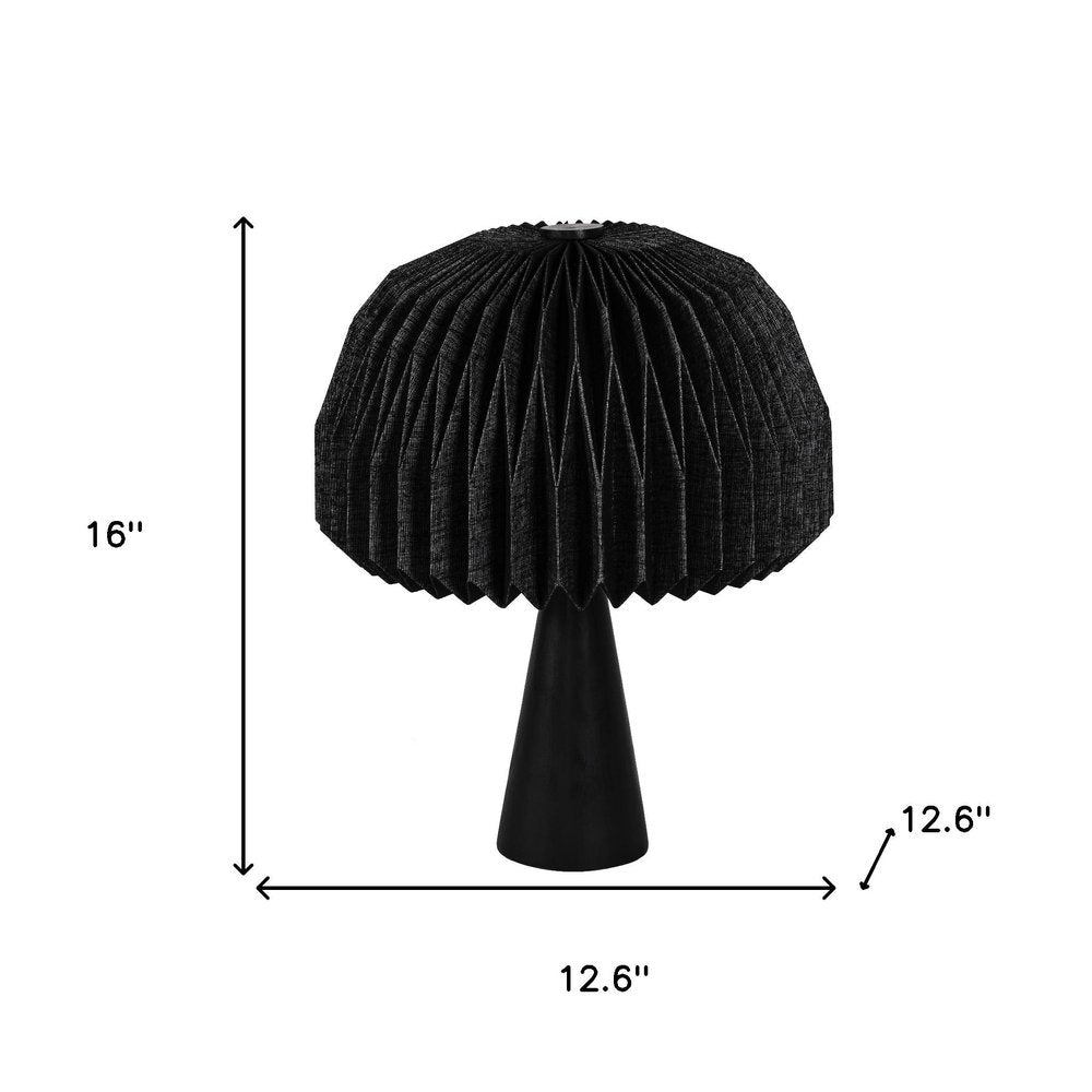 16" Black Ribbed Geometric Bedside Lamp With Dome Shade