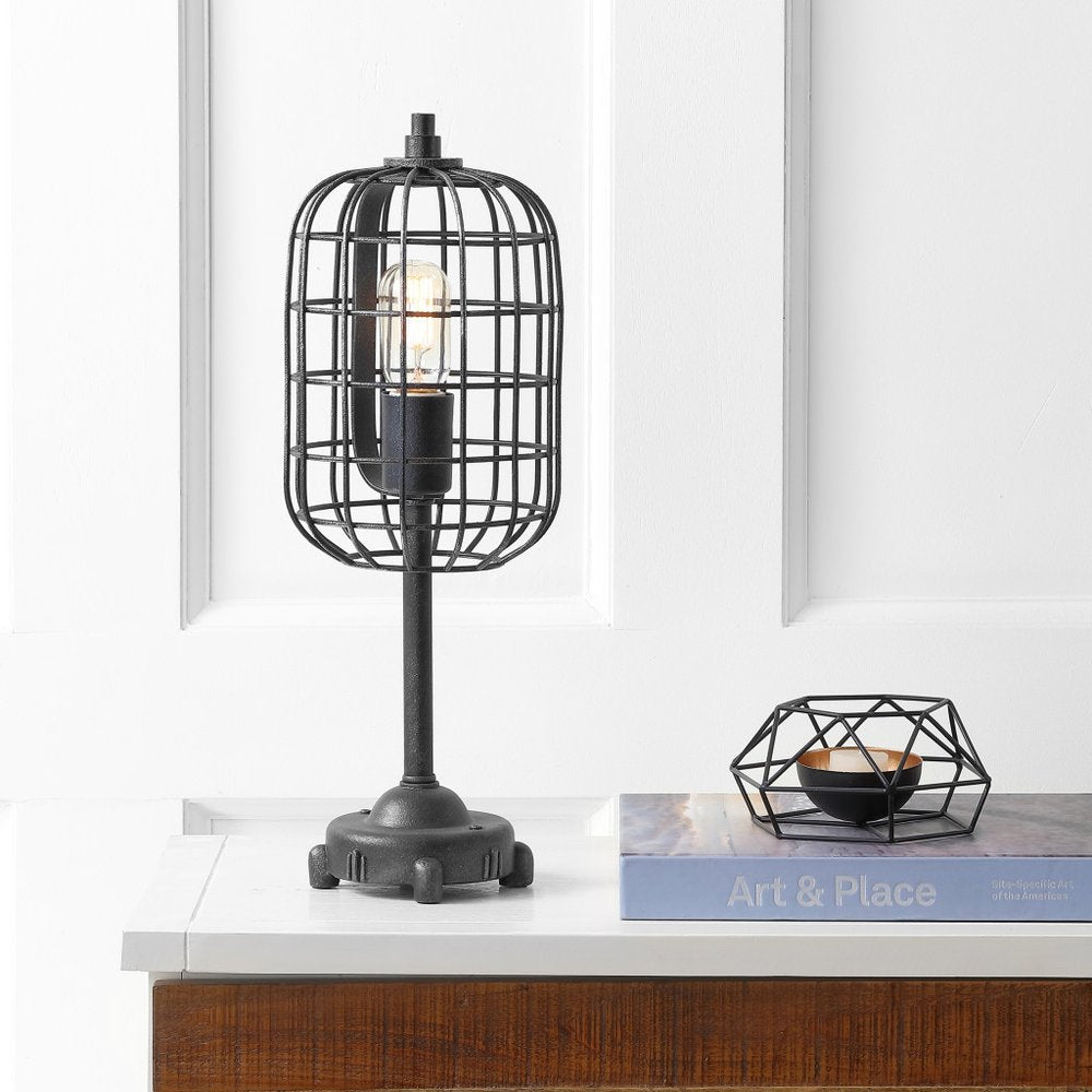 20" Black Geometric Novelty Table Lamp With Drum Shade