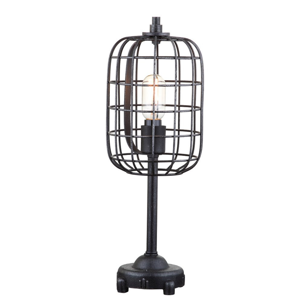 20" Black Geometric Novelty Table Lamp With Drum Shade