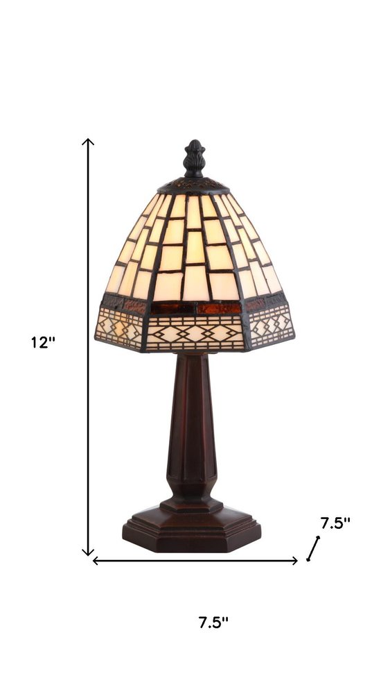 12" Brown Mosaic Tile Novelty Tiffany Lamp With Empire Shade