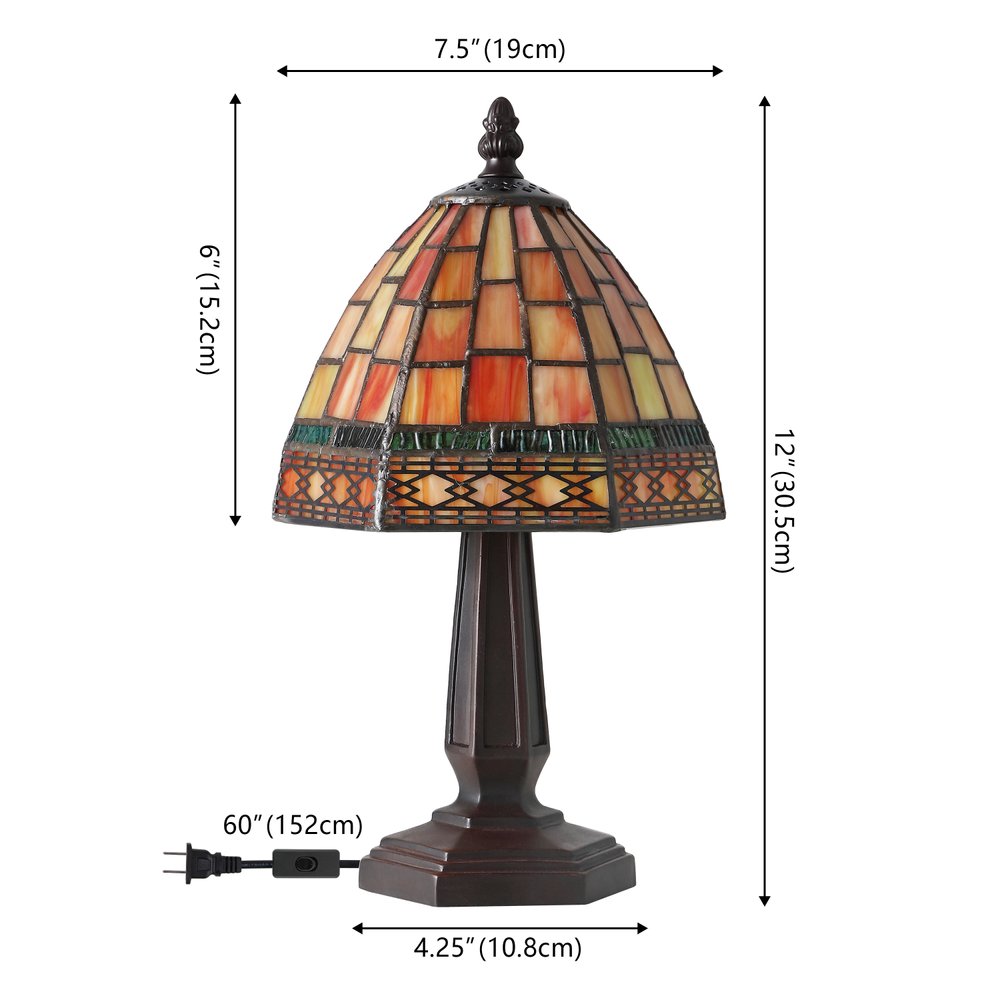 12" Brown Novelty Tiffany Lamp With Bell Shade