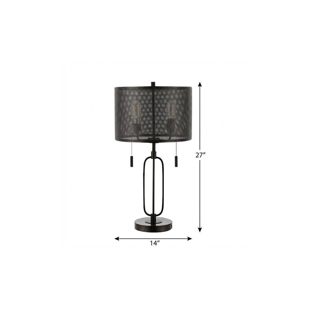 27" Antiqued Bronze Novelty Table Lamp With Drum Shade