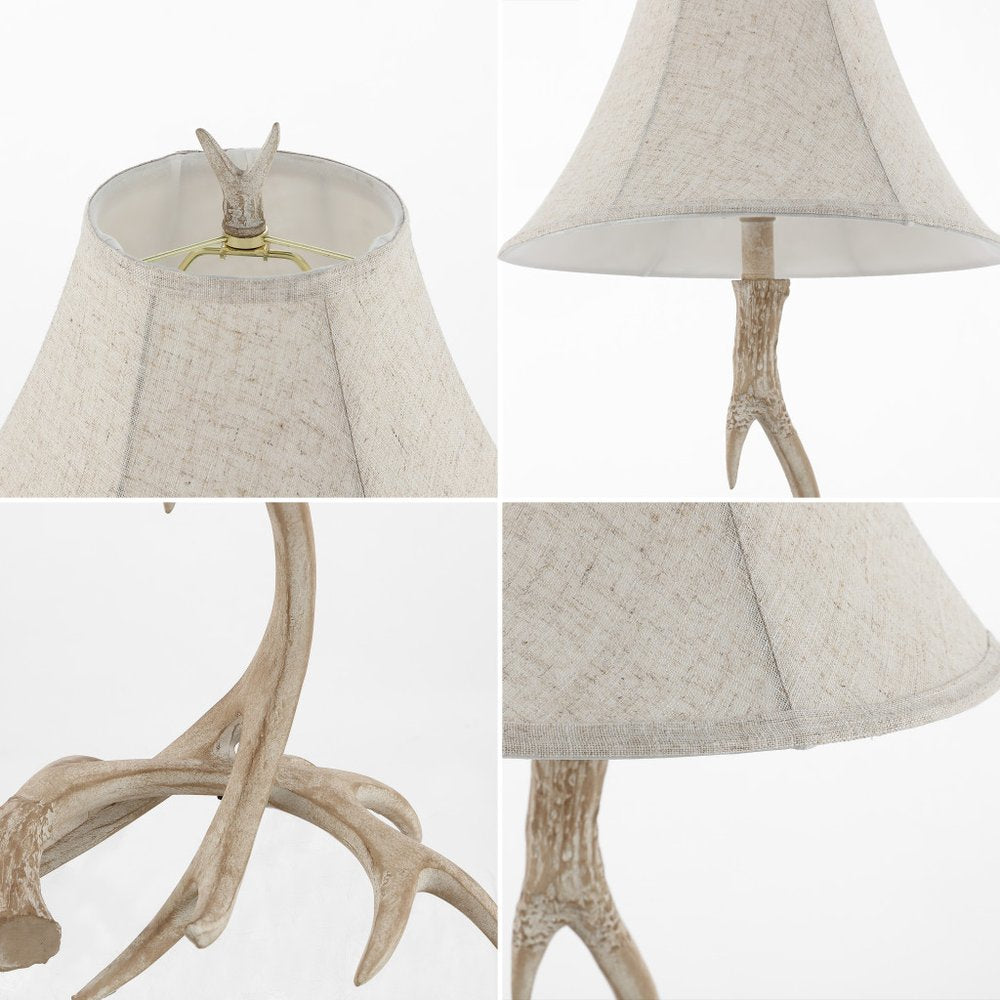 28" Beige Antlers Table Lamp With Bell Shade