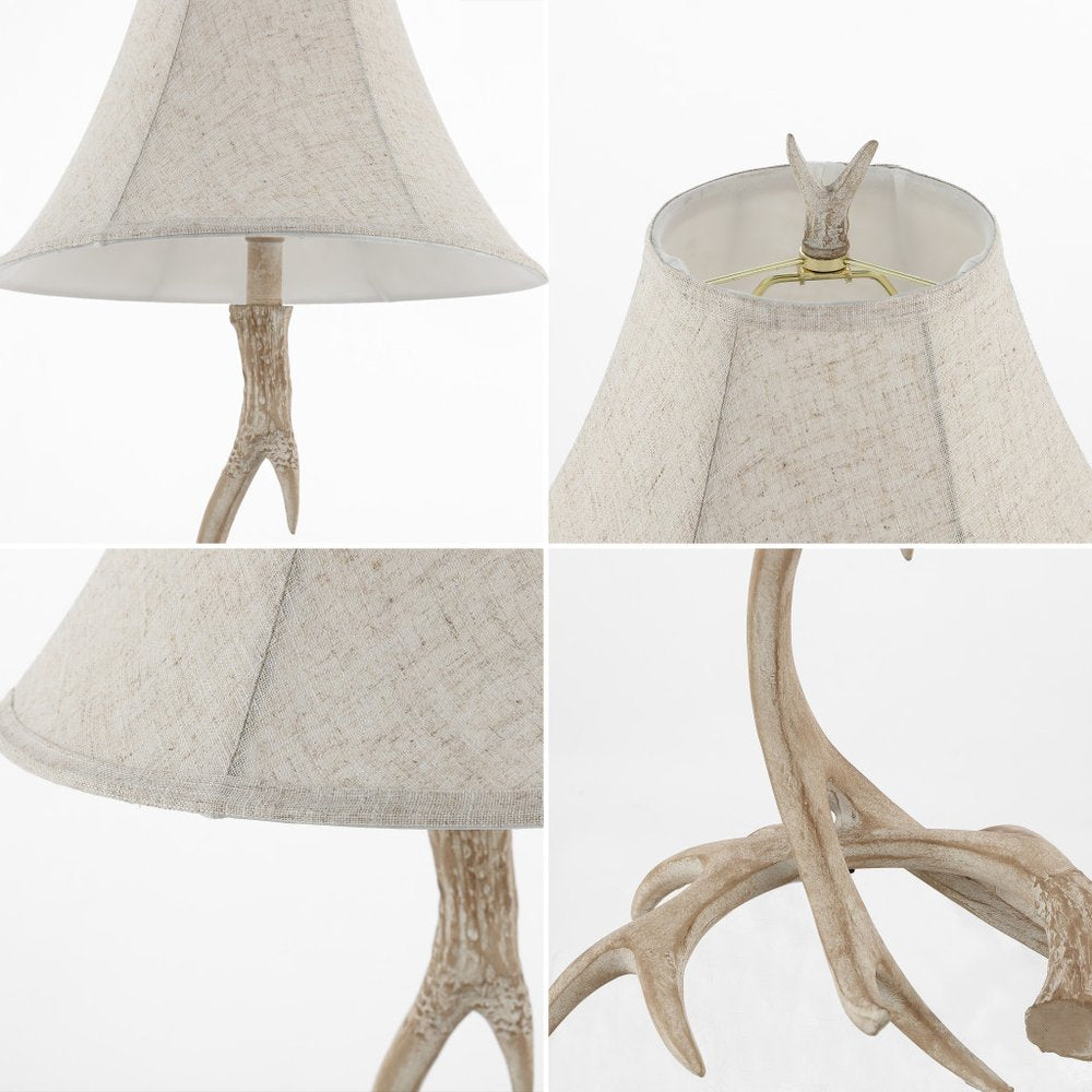 28" Beige Antlers Table Lamp With Bell Shade