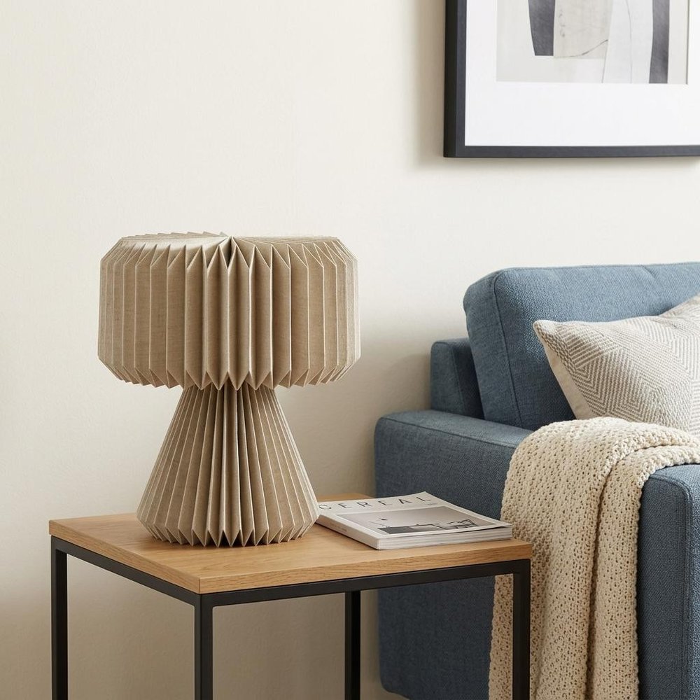 13" Natural Geometric Bedside Lamp With Cylinder Shade