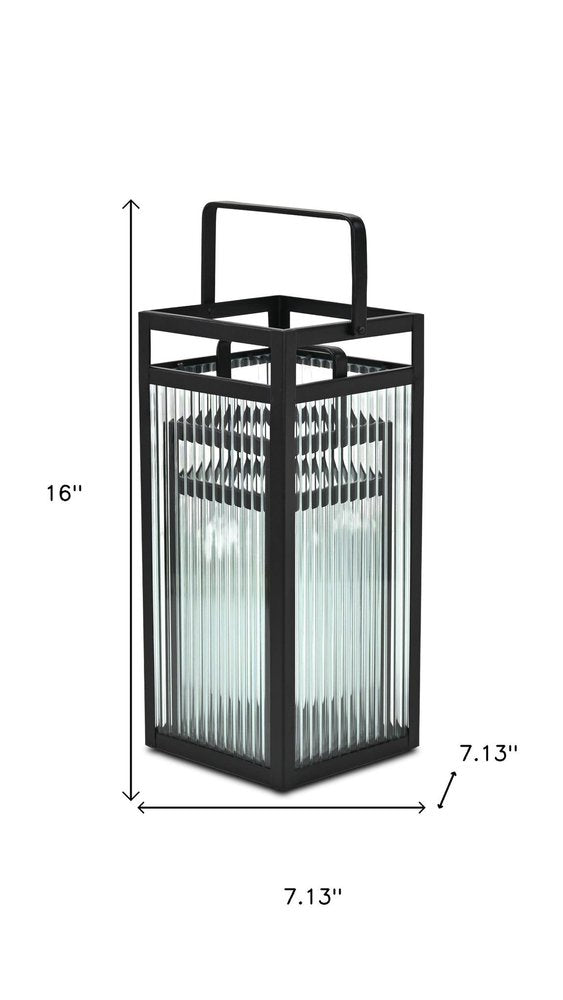 Set of Two Black Metal Floor Lantern Candle Holders