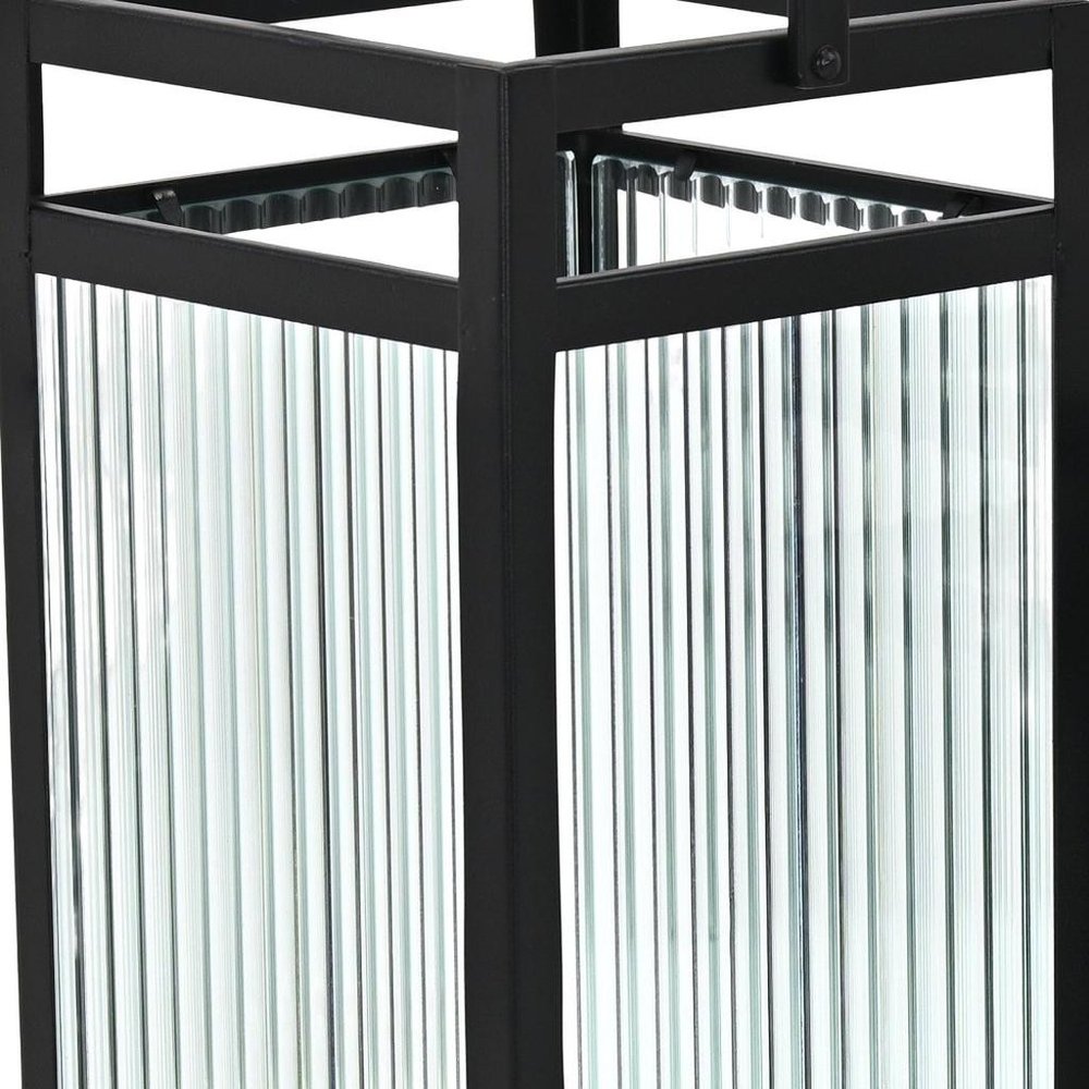 Set of Two Black Metal Floor Lantern Candle Holders