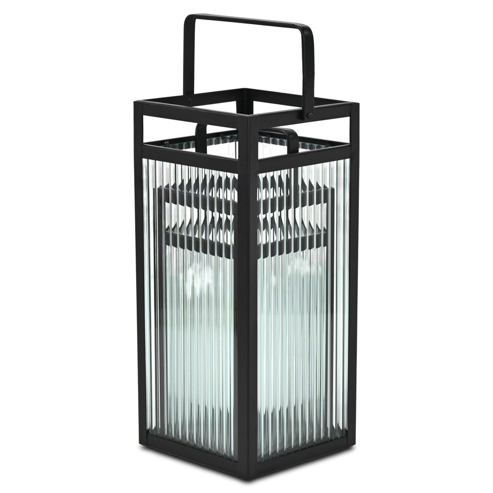 Set of Two Black Metal Floor Lantern Candle Holders