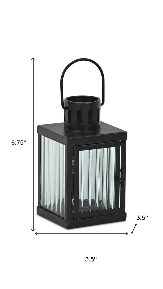 7" Black Metal Tabletop Lantern Candle Holder
