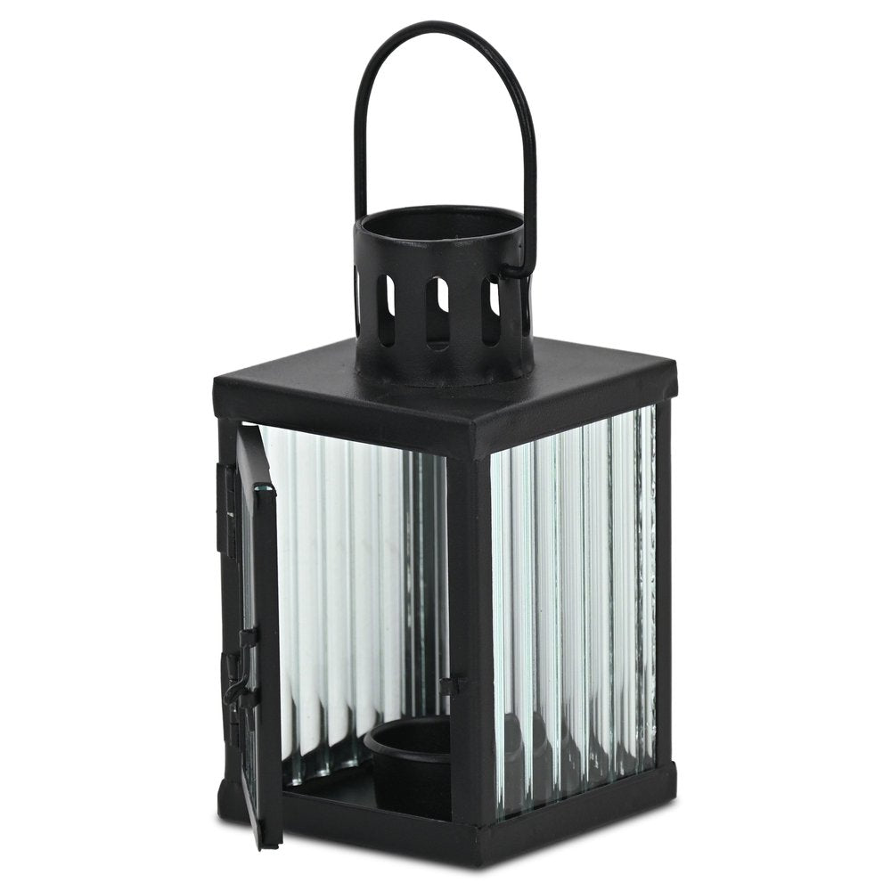 7" Black Metal Tabletop Lantern Candle Holder