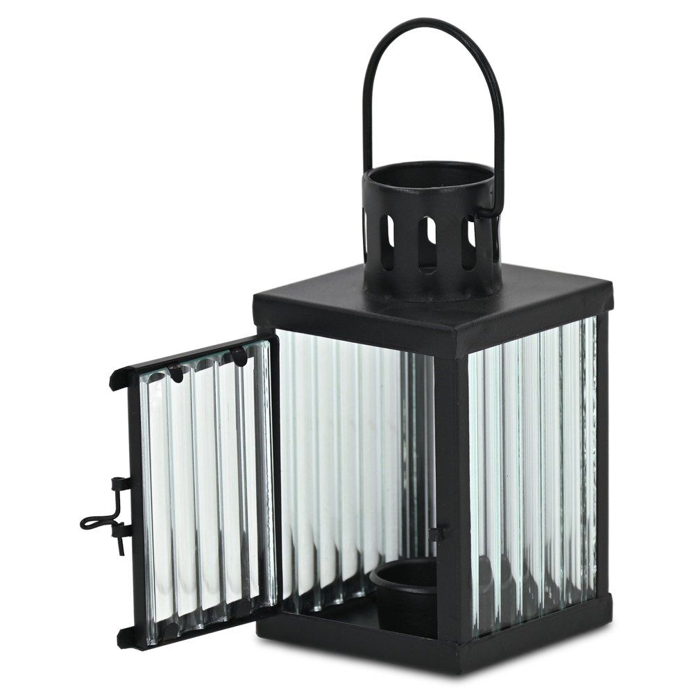 7" Black Metal Tabletop Lantern Candle Holder