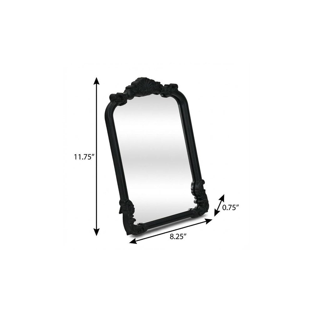 12" Black Solid Wood Scalloped Framed Makeup Shaving Tabletop Mirror