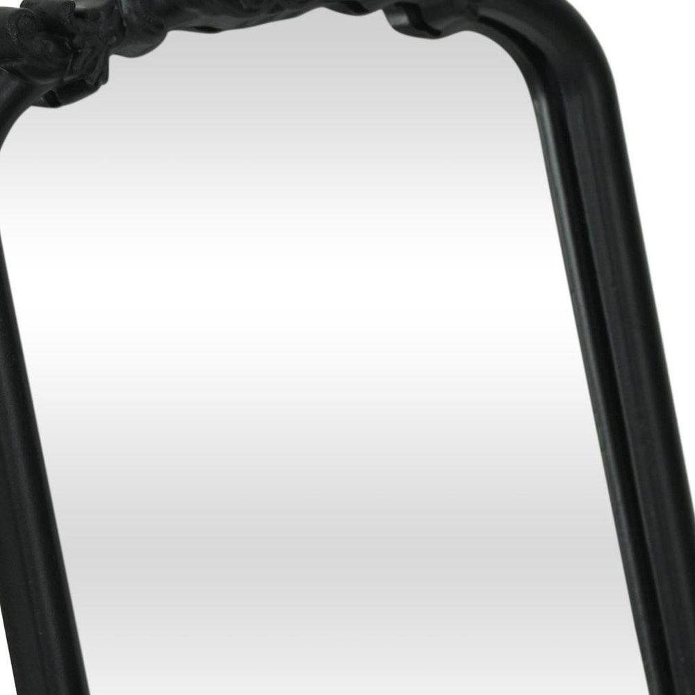 12" Black Solid Wood Scalloped Framed Makeup Shaving Tabletop Mirror