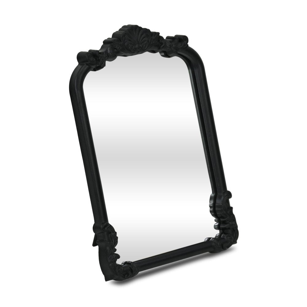 12" Black Solid Wood Scalloped Framed Makeup Shaving Tabletop Mirror