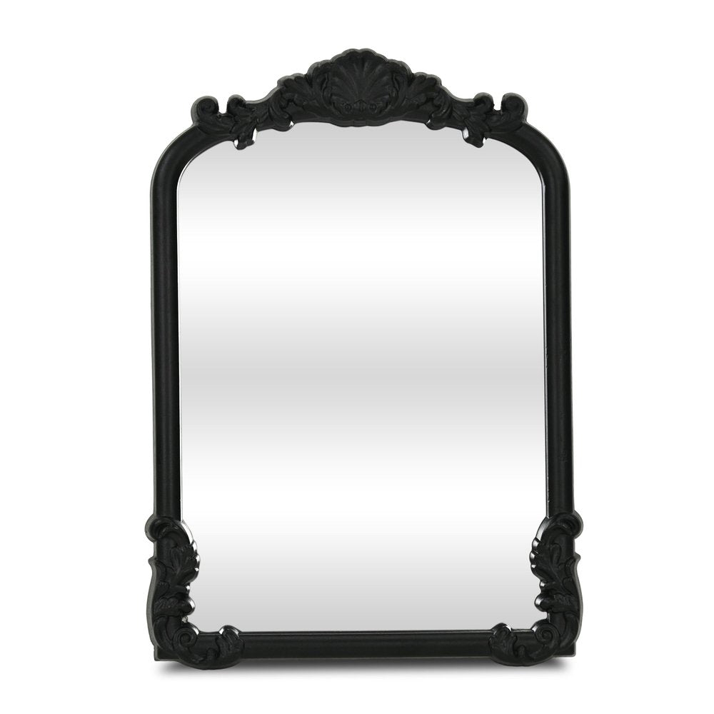 12" Black Solid Wood Scalloped Framed Makeup Shaving Tabletop Mirror
