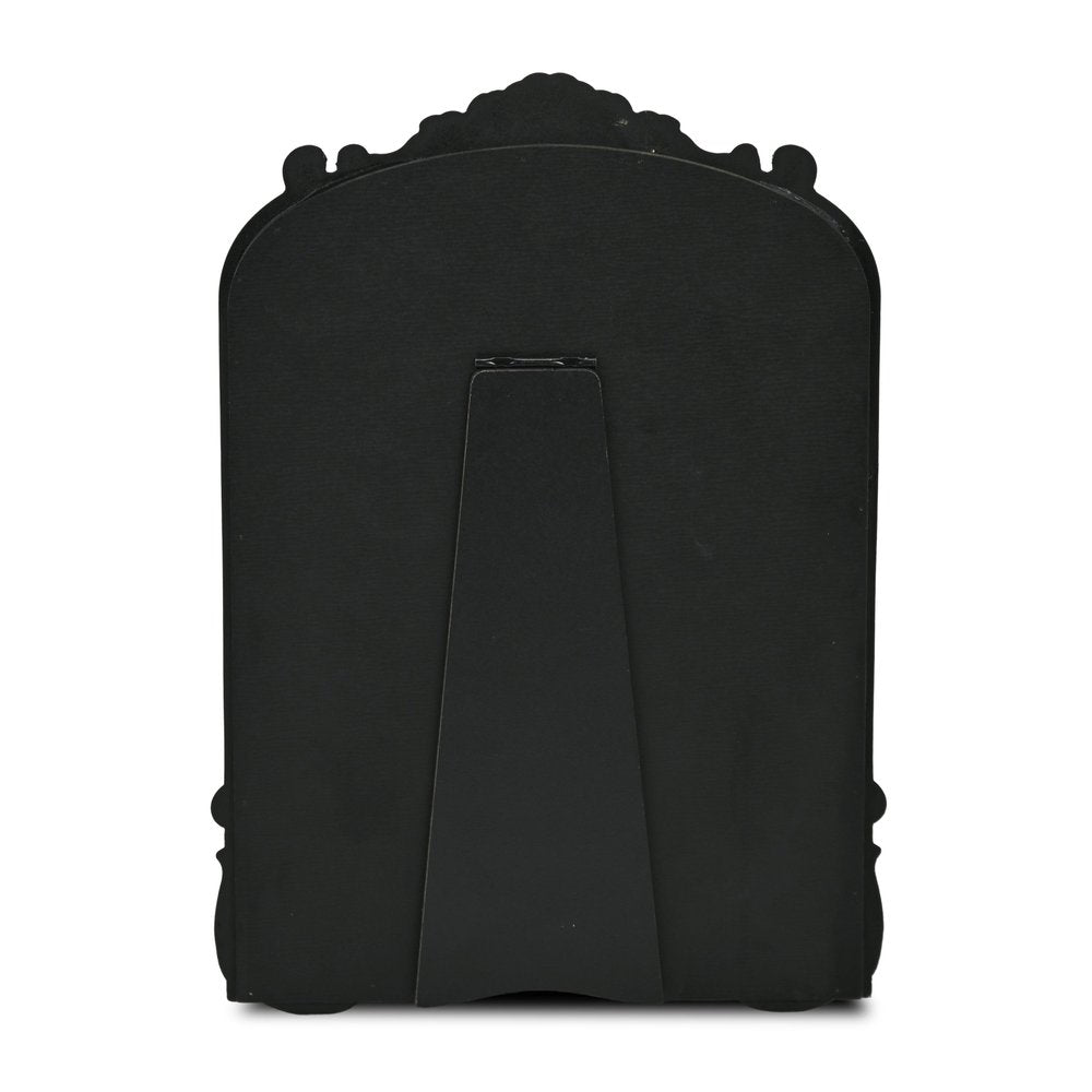 12" Black Solid Wood Scalloped Framed Makeup Shaving Tabletop Mirror