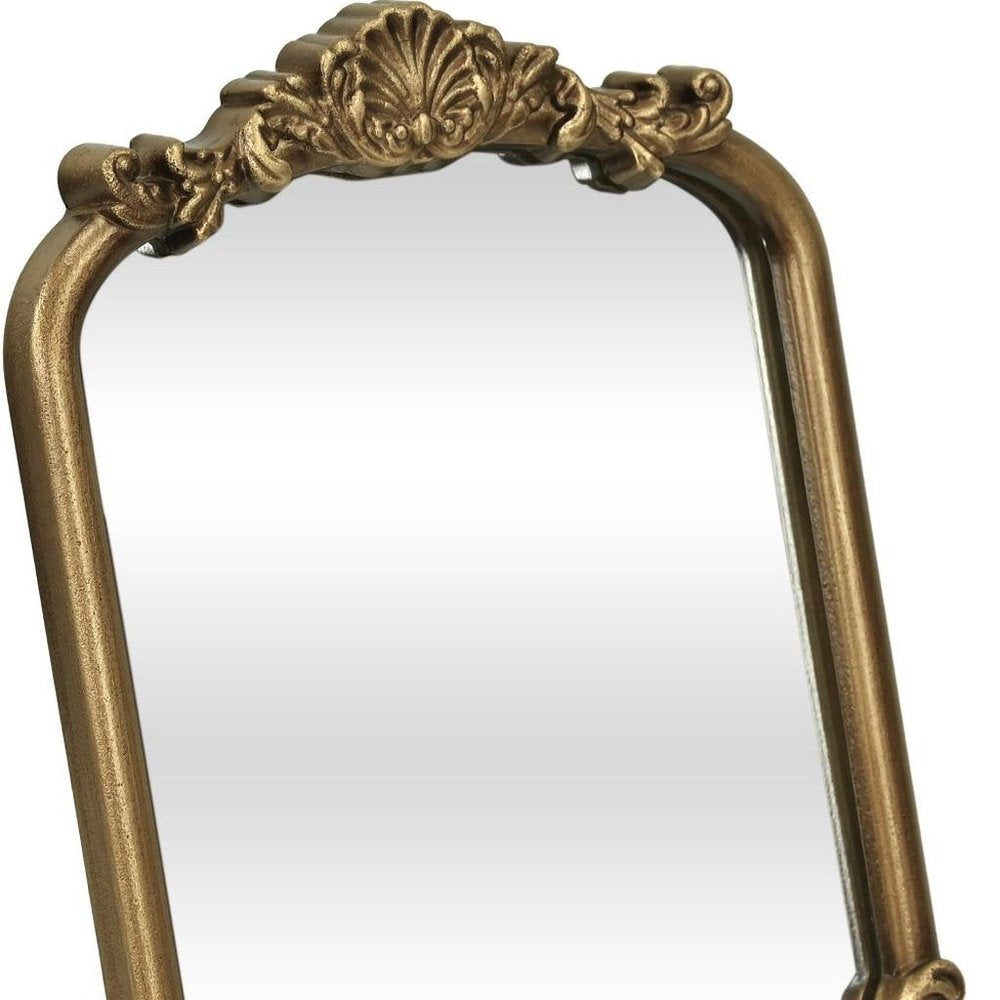 12" Gold Solid Solid Wood Scalloped Framed Makeup Shaving Tabletop Mirror