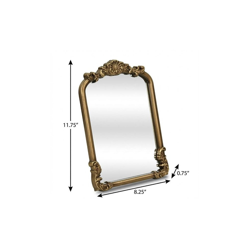 12" Gold Solid Solid Wood Scalloped Framed Makeup Shaving Tabletop Mirror