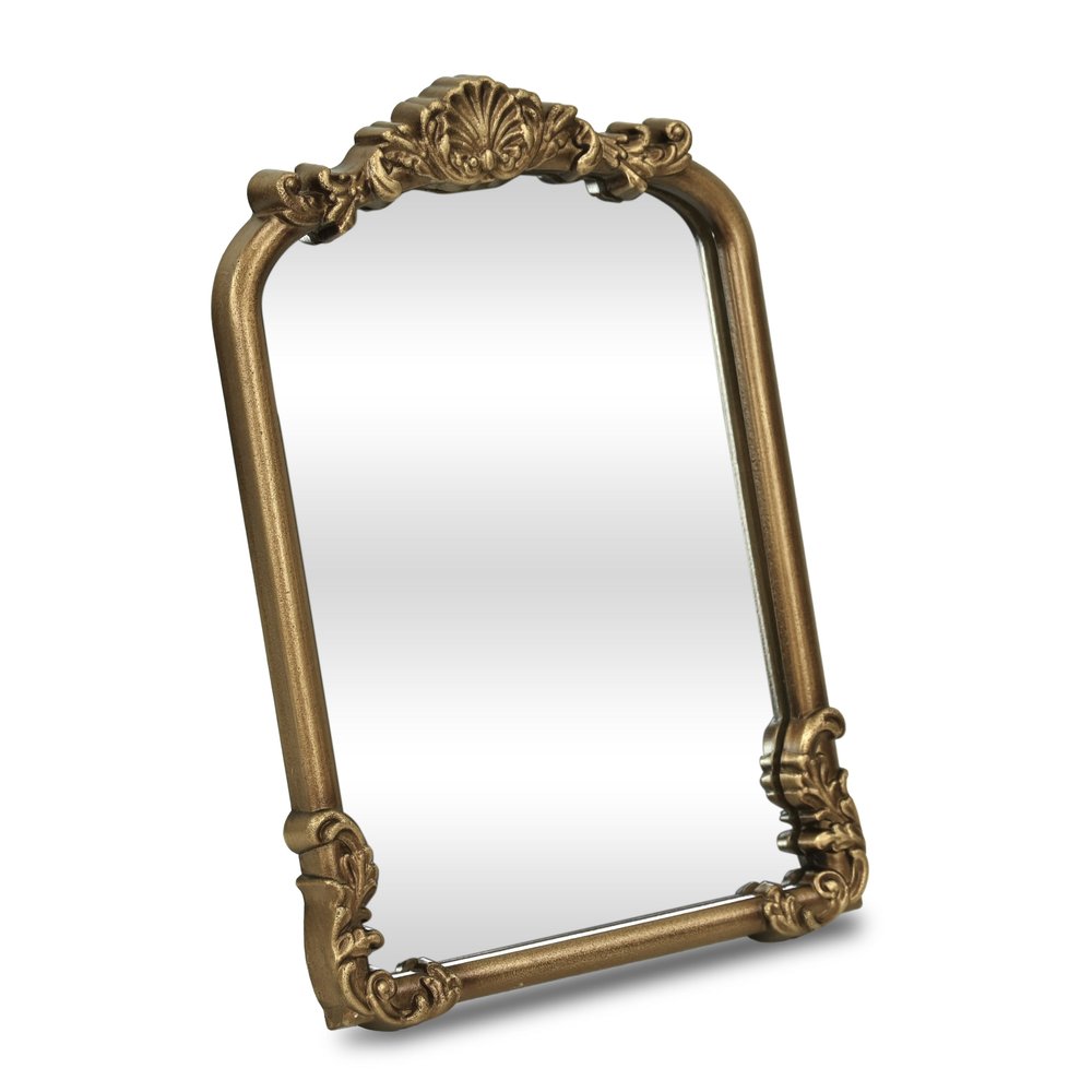 12" Gold Solid Solid Wood Scalloped Framed Makeup Shaving Tabletop Mirror