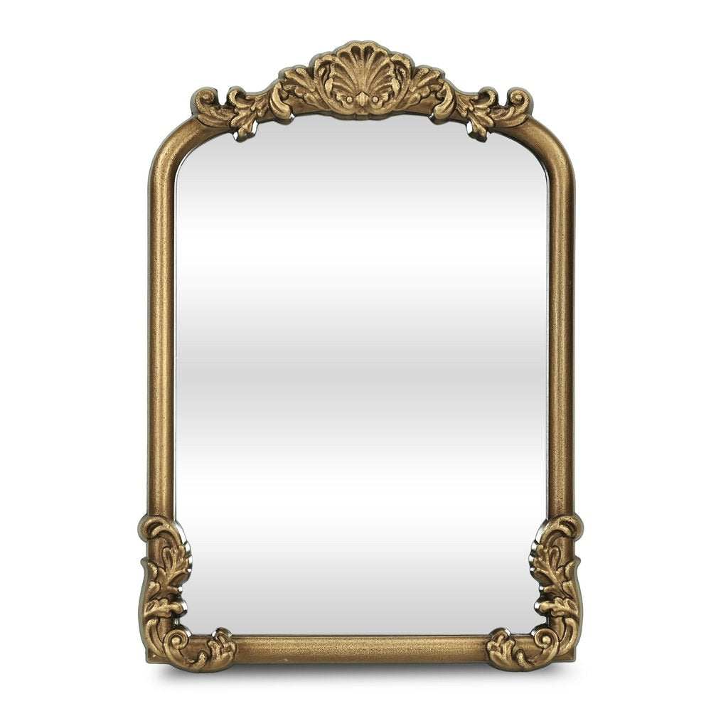 12" Gold Solid Solid Wood Scalloped Framed Makeup Shaving Tabletop Mirror