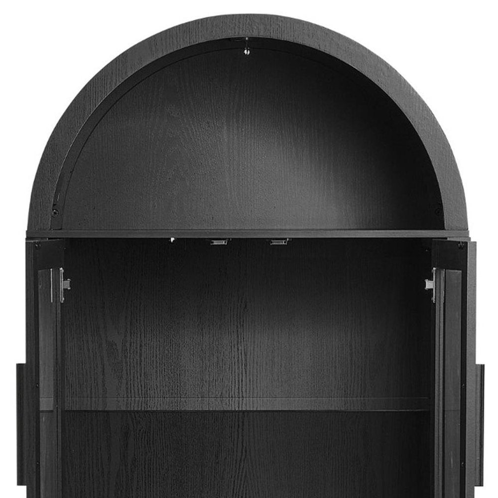 30" Black Wood Oval Accent Cabinet With Two Doors