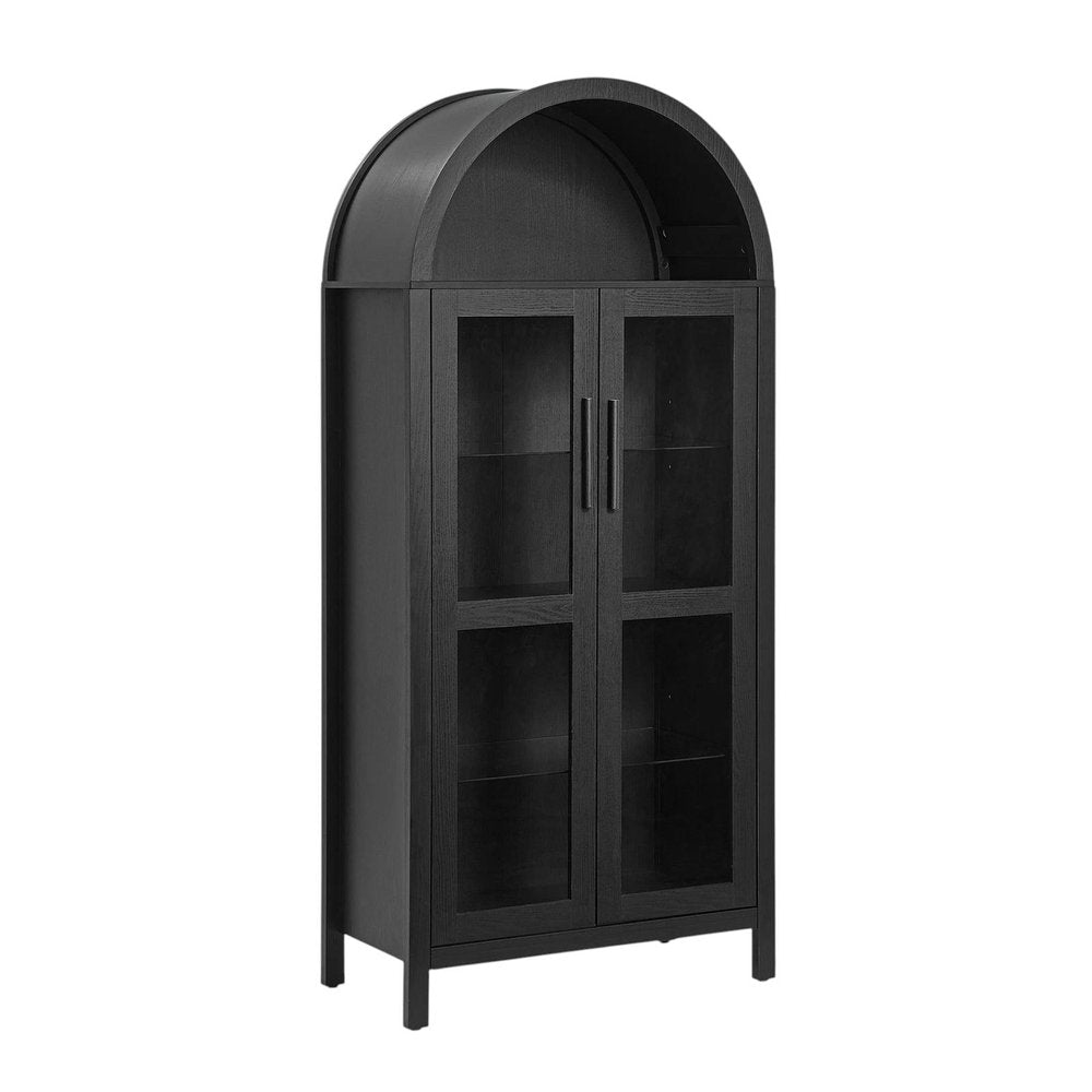 30" Black Wood Oval Accent Cabinet With Two Doors