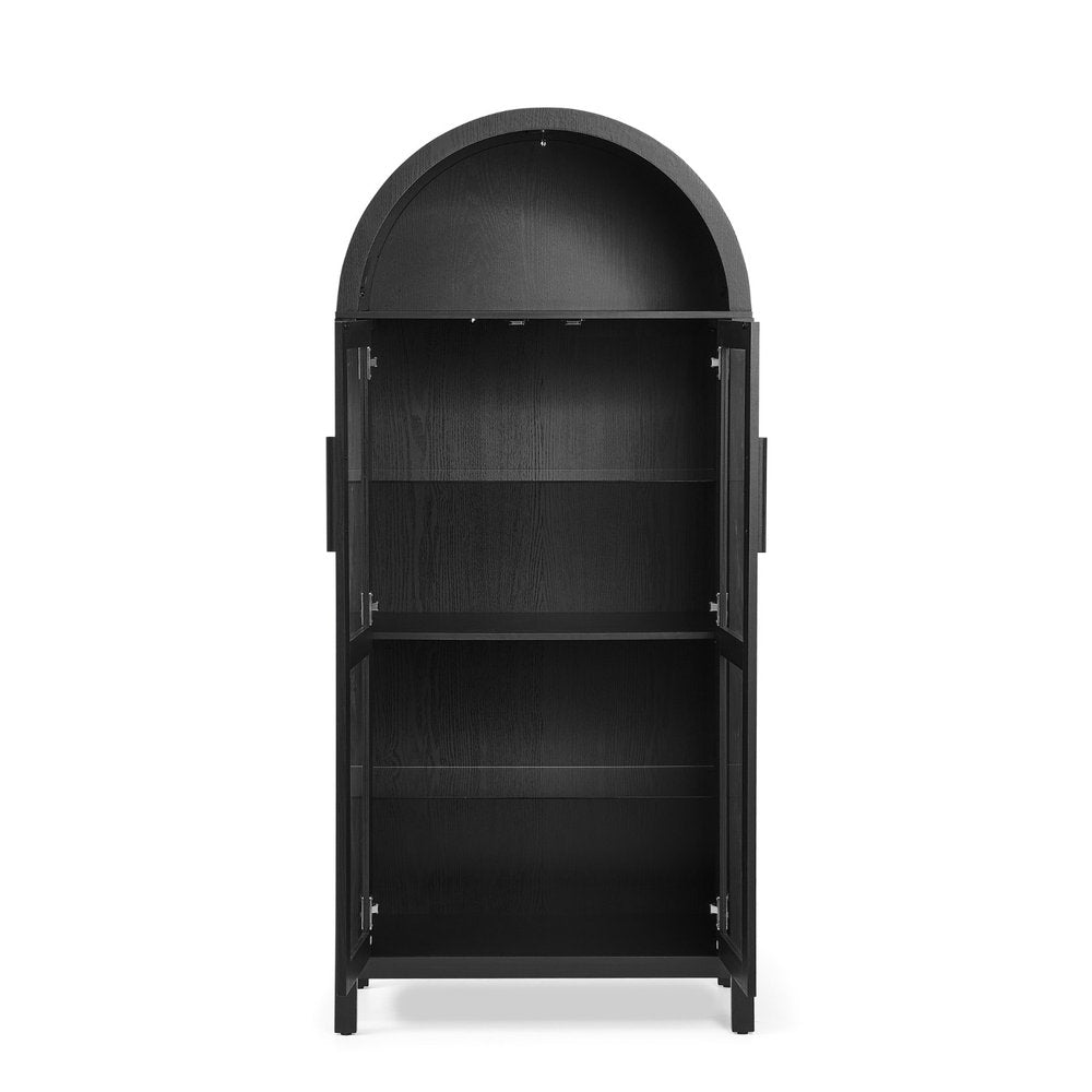 30" Black Wood Oval Accent Cabinet With Two Doors