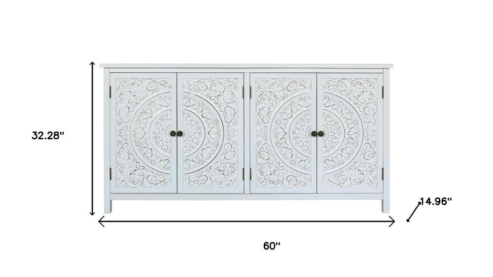 60" White Wood Sideboard With Four Doors